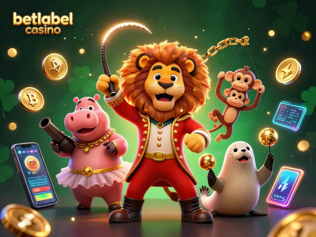 Experience the vibrant world of betlabel casino with a 3D illustration featuring lively characters and crypto elements.